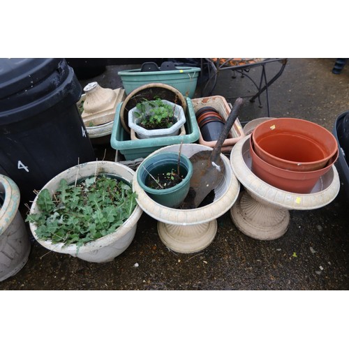 63 - Large qty of various planters, pots, buckets, crates & dustbin