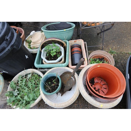 63 - Large qty of various planters, pots, buckets, crates & dustbin