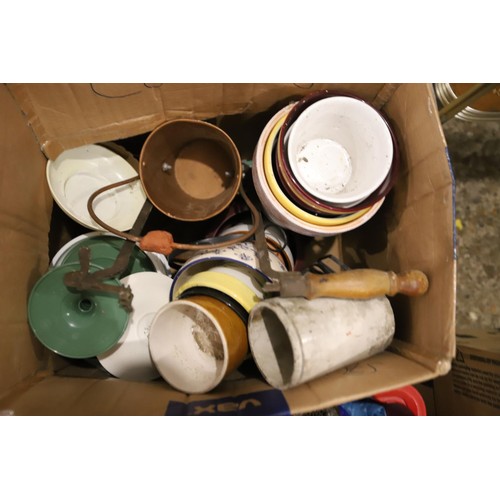 221 - 4 x boxes of plant pots, tools etc