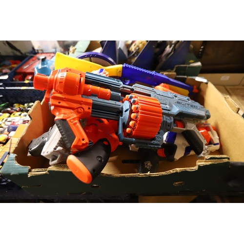 242 - Box of fully loaded Nerf guns with spare bullets