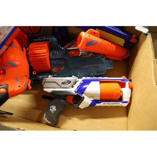 242 - Box of fully loaded Nerf guns with spare bullets