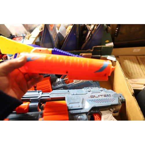 242 - Box of fully loaded Nerf guns with spare bullets