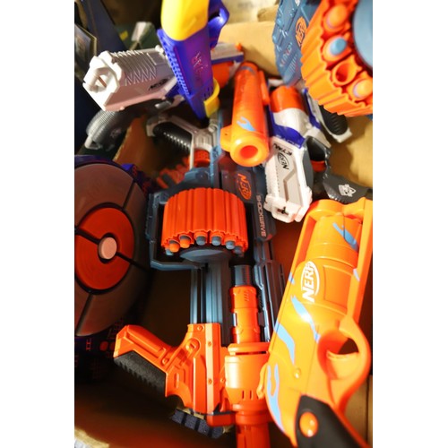 242 - Box of fully loaded Nerf guns with spare bullets