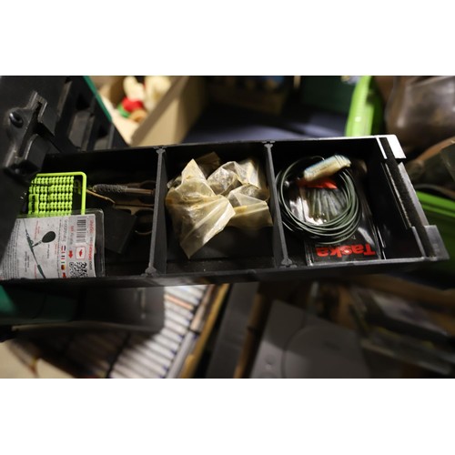 254 - Box for fishing plus contents, Green black