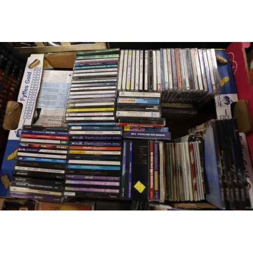 329 - Qty of misc, incl videos, CDs, tapes, barometer, vases, clocks, Christmas items, etc