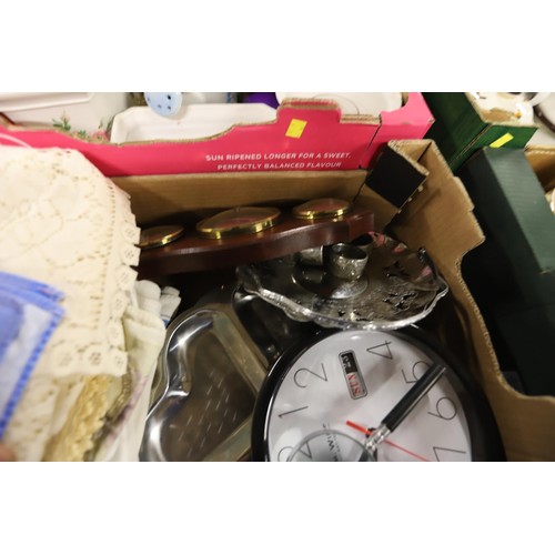 329 - Qty of misc, incl videos, CDs, tapes, barometer, vases, clocks, Christmas items, etc