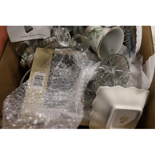 338 - 3 boxes of bone china & glass