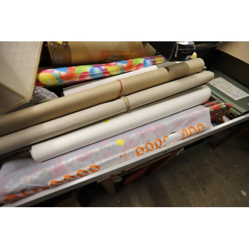 345 - Qty of misc, incl lamp shades, wrapping paper, soft toys, etc