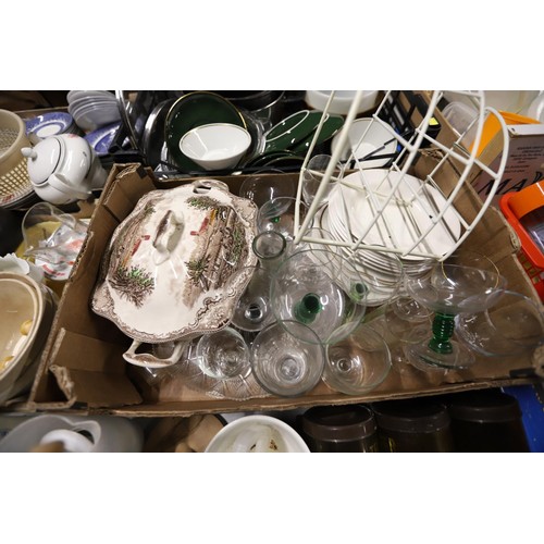 348 - 4 boxes of kitchenware, crockery, glassware