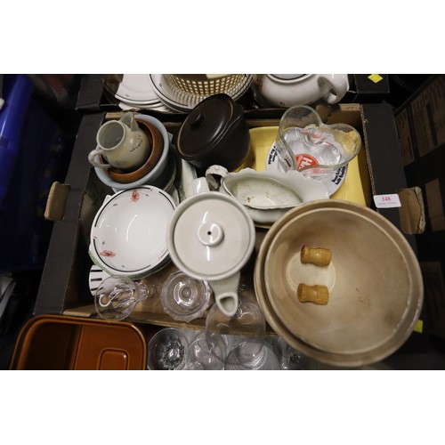 348 - 4 boxes of kitchenware, crockery, glassware