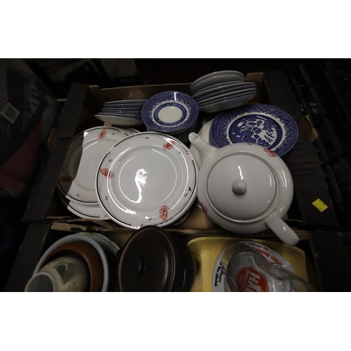 348 - 4 boxes of kitchenware, crockery, glassware