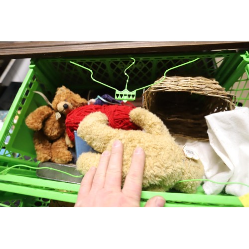 351 - 2 trays, incl letter rack, teddy bears, etc