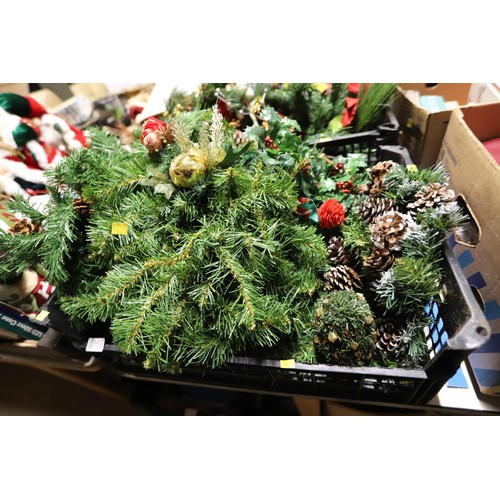 363 - 2 crates of garlands, holly leaves, berries, various wreaths, etc