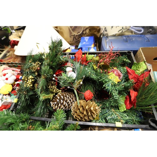 363 - 2 crates of garlands, holly leaves, berries, various wreaths, etc