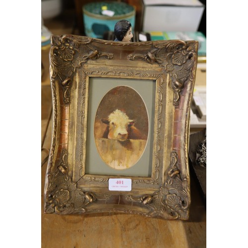 401 - Gilt framed oil painting of a bull approx 11