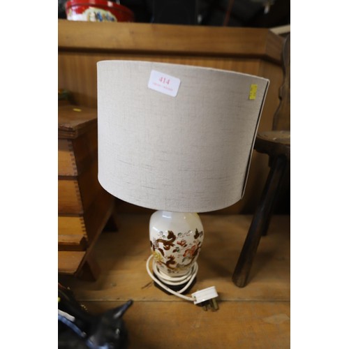 414 - Mason's brown velvet table lamp - warranted until 12 noon Tuesday following the above sale