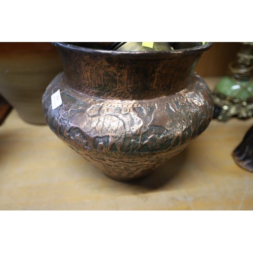 429 - Large copper bowl & flowers