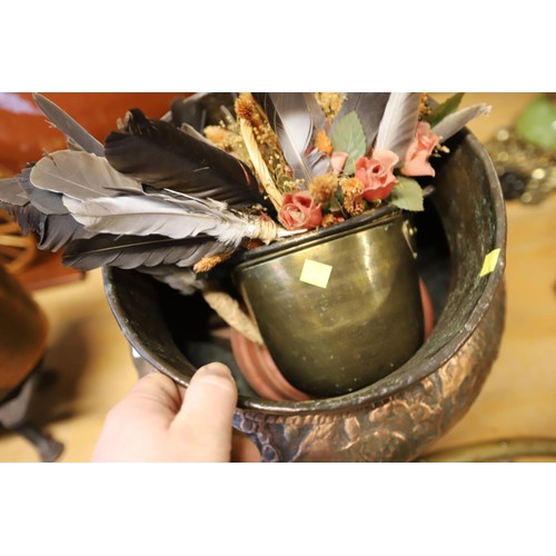 429 - Large copper bowl & flowers