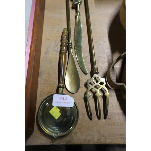 444 - Antique brass toasting fork etc