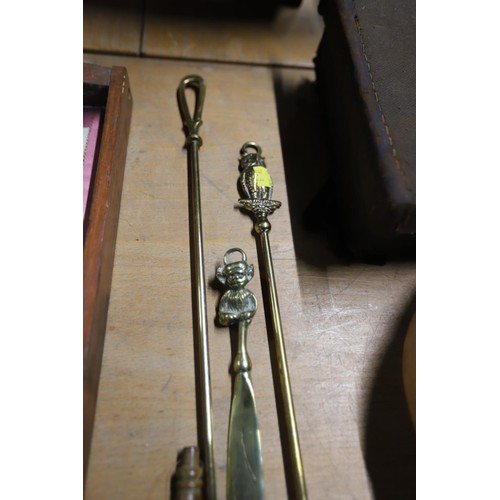 444 - Antique brass toasting fork etc