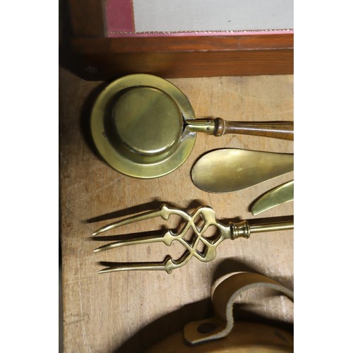 444 - Antique brass toasting fork etc