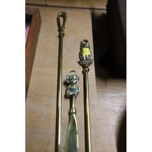 444 - Antique brass toasting fork etc