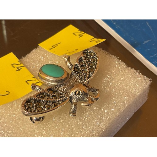 471 - Silver & turquoise insect brooch