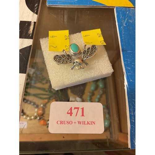 471 - Silver & turquoise insect brooch