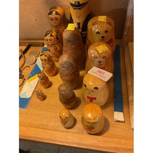 503 - Genuine Russian dolls, incl cat set