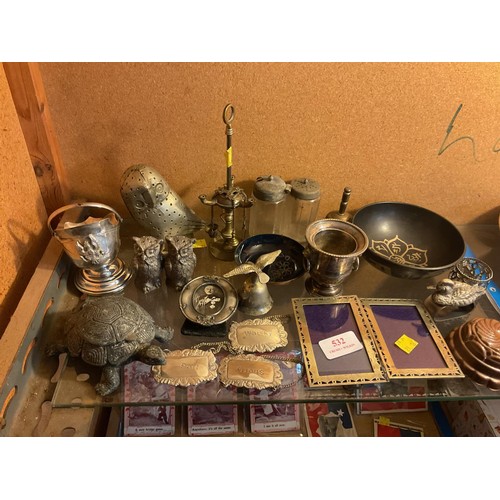 532 - Various small metal items - silver plated animals, bottle labels, ornaments, molds, etc