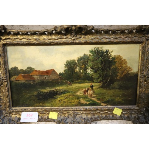 569 - Oil on canvasin decorative frame, J Elliot, exhibeted Royal Academy 1882