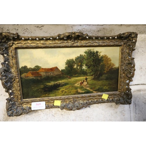 569 - Oil on canvasin decorative frame, J Elliot, exhibeted Royal Academy 1882