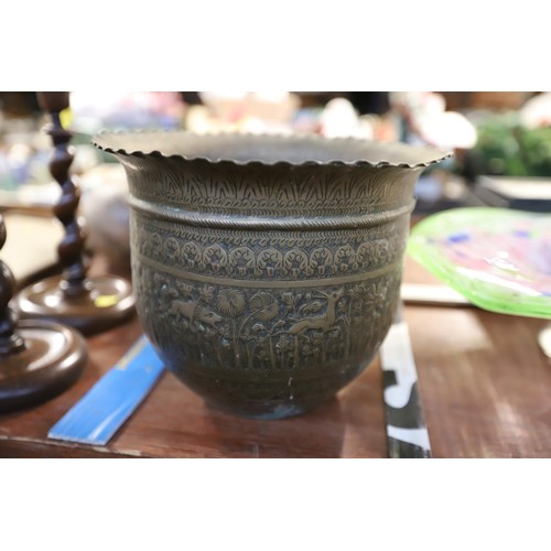 606 - 3 Indian embossed brass pot/planters