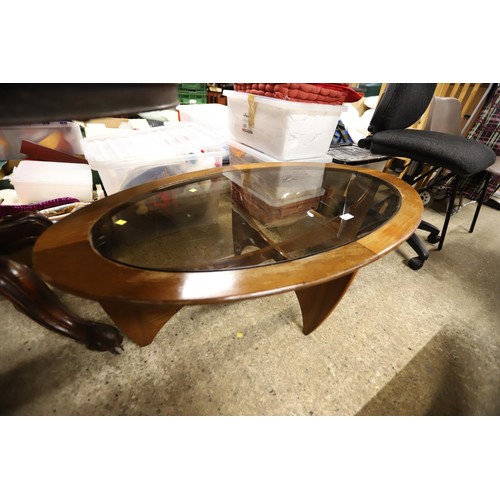 681 - Teak oval low glass top coffee table