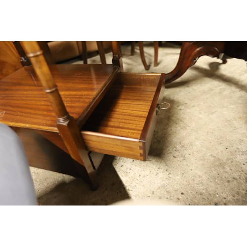 676 - Reproduction leather top side table with shelf & drawers