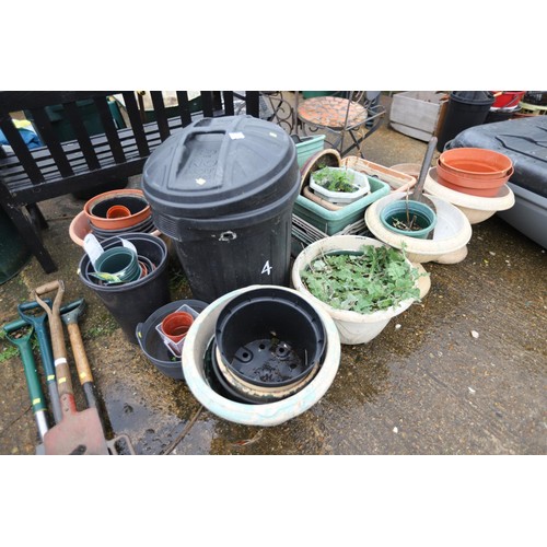 38 - Large qty of various planters, pots, buckets, crates & dustbin