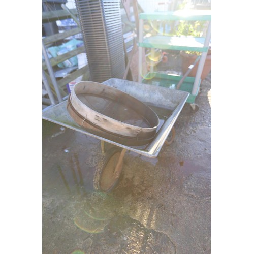 21 - Wheelbarrow & vintage garden sieve