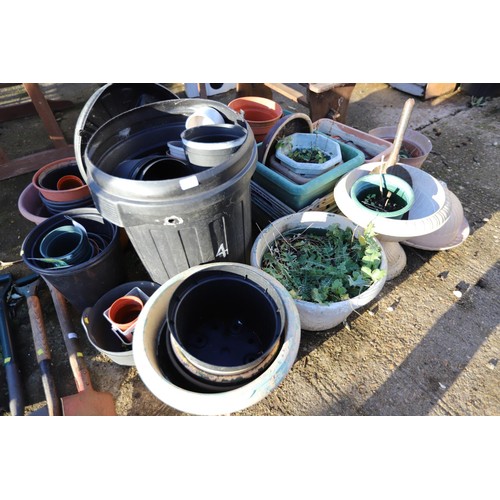 38 - Large qty of various planters, pots, buckets, crates & dustbin