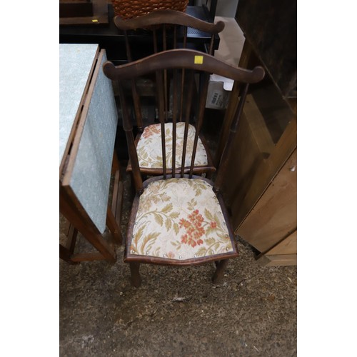 57 - Drop leaf table, 2 chairs, small table, computer desk & basket