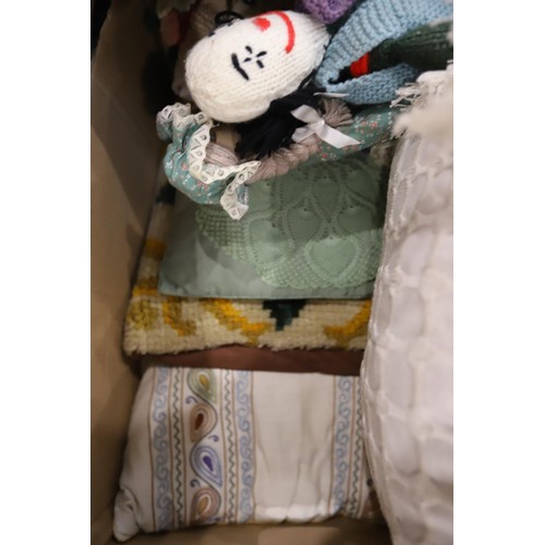 162 - 4 trays & a suitcase, incl cushions, materials, dolls, etc