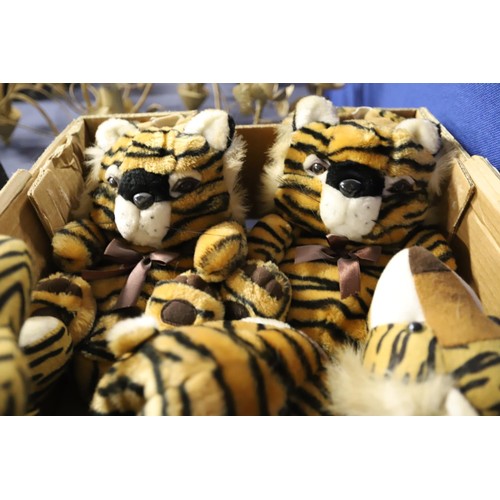 177 - Box containing 2 pairs of novelty tiger slippers & draft excluder