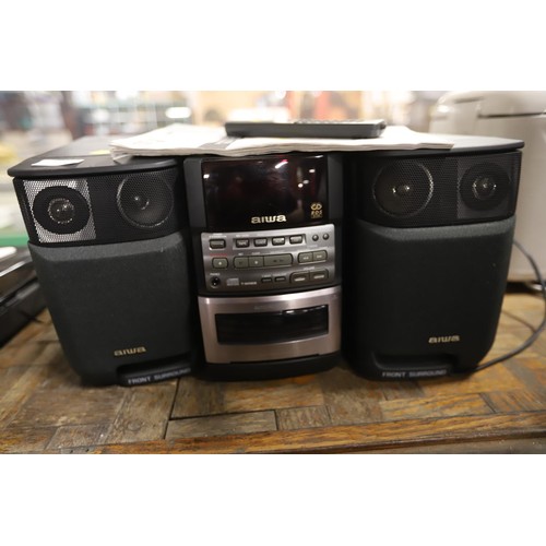 234 - Aiwa compact disc stereo system with speakers, remote & instructions - to be rewired by a qualified ... 