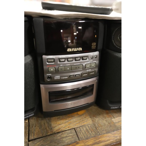 234 - Aiwa compact disc stereo system with speakers, remote & instructions - to be rewired by a qualified ... 