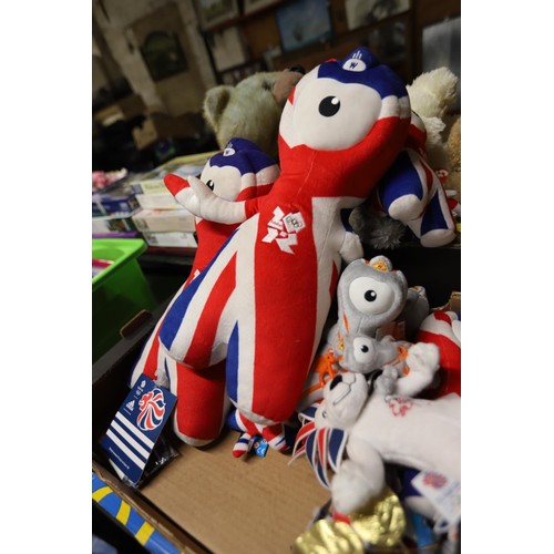 273 - Collection of London 2012 Olympic mascots & box of teddy bears with vintage small one