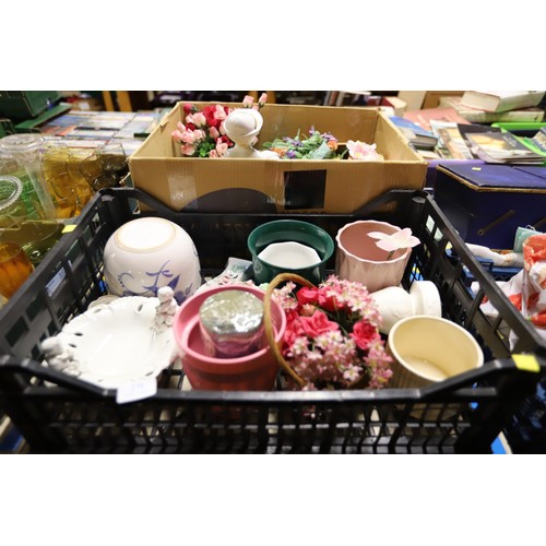 275 - 2 boxes of various pots, artificial flowers, etc