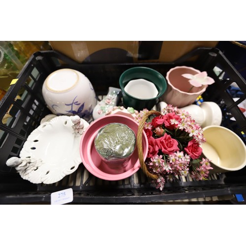 275 - 2 boxes of various pots, artificial flowers, etc