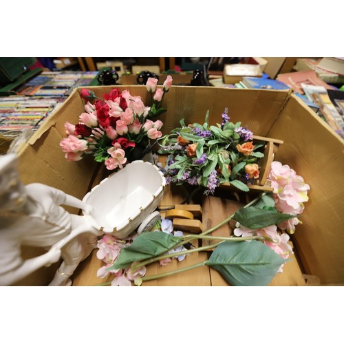 275 - 2 boxes of various pots, artificial flowers, etc