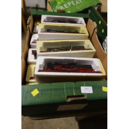 284 - Box of 16 atlas edition static steam train/locomotive models