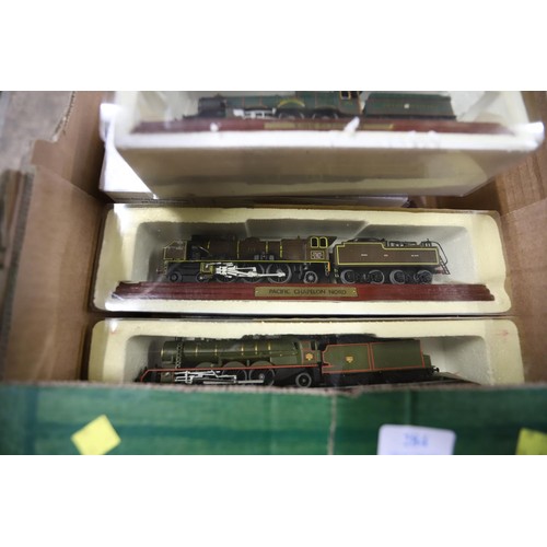 284 - Box of 16 atlas edition static steam train/locomotive models