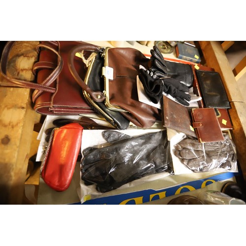 496 - Leather gloves & wallets, leather bags, vintage gloves